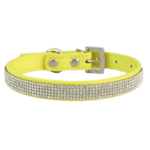 A yellow leather collar studded with rows of small rhinestones with stainless steel buckles