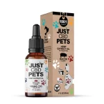 A 1 ounce bottle of Just CBD brand Pet Oil for Dog in bacon flavor